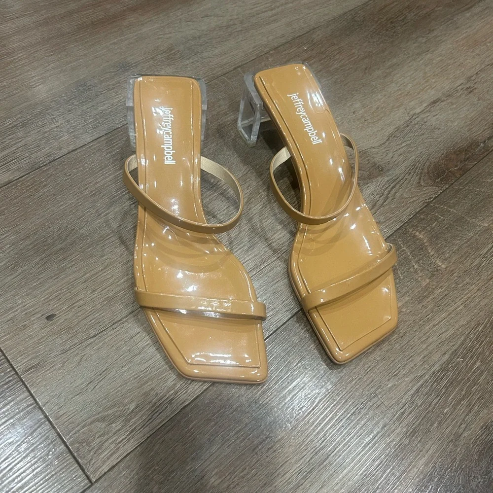 Jeffrey Campbell Tan Heels with Clear Straps